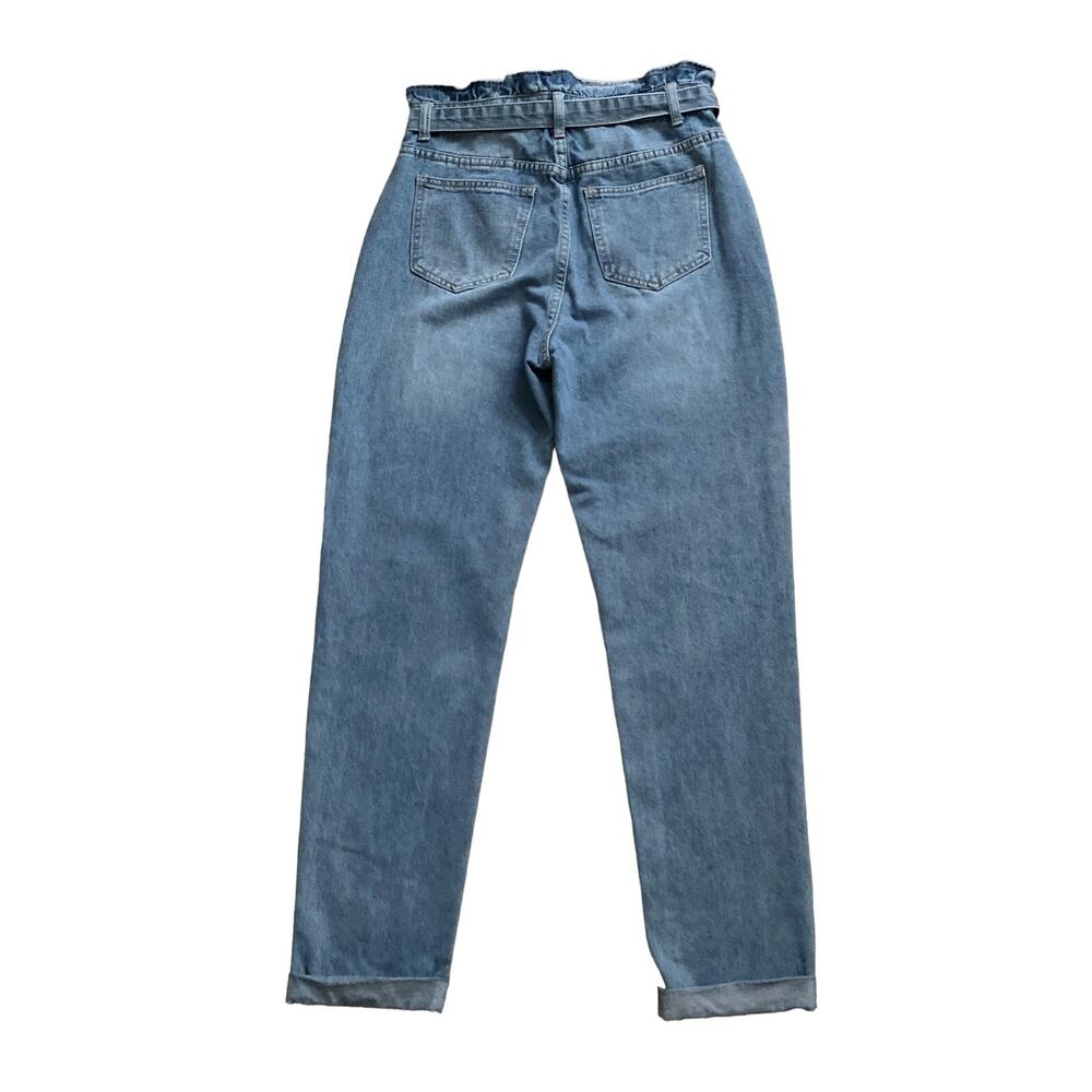 Shein Paperbag Waist Jeans Womens M Blue Belted High Rise Tapered 28.5" Inseam - Picture 2 of 6